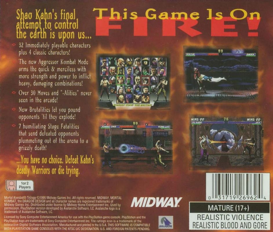 Back Cover for Mortal Kombat Trilogy (PlayStation)
