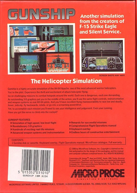 Back Cover for Gunship (Commodore 128 and Commodore 64)