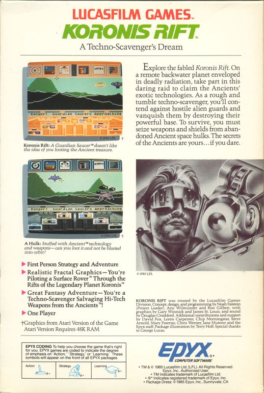 Back Cover for Koronis Rift (Atari 8-bit and Commodore 64)