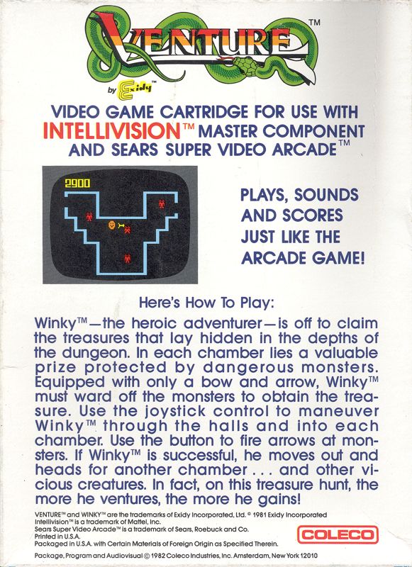 Back Cover for Venture (Intellivision)
