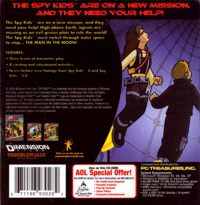 Back Cover for Spy Kids Learning Adventures: Mission: Man In The Moon (Windows) (PC Treasures, Inc. Budget Release)