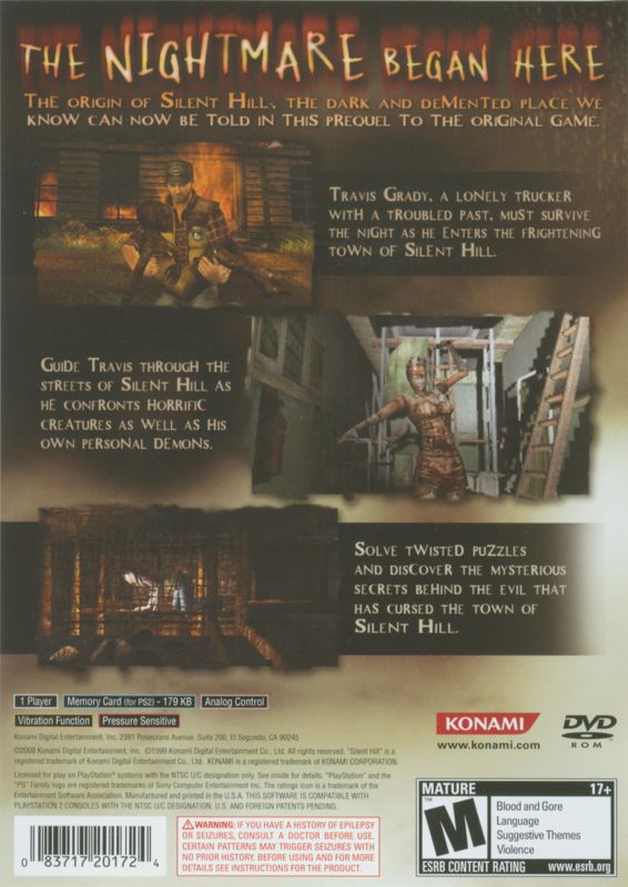 Back Cover for Silent Hill: 0rigins (PlayStation 2)