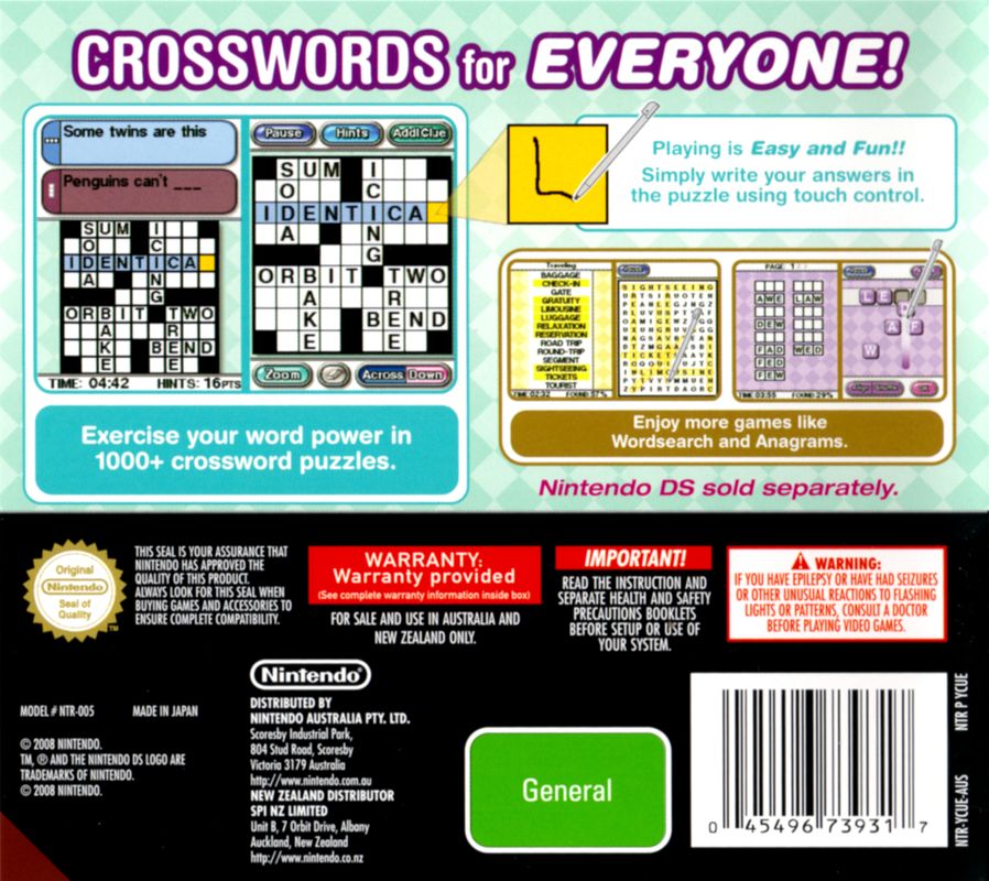 Back Cover for CrossworDS (Nintendo DS)