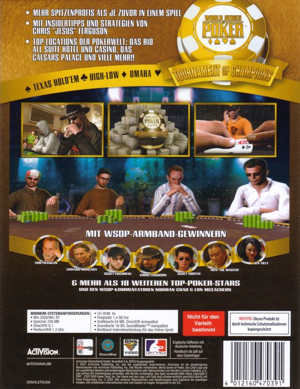 Back Cover for World Series of Poker: Tournament of Champions (Windows)