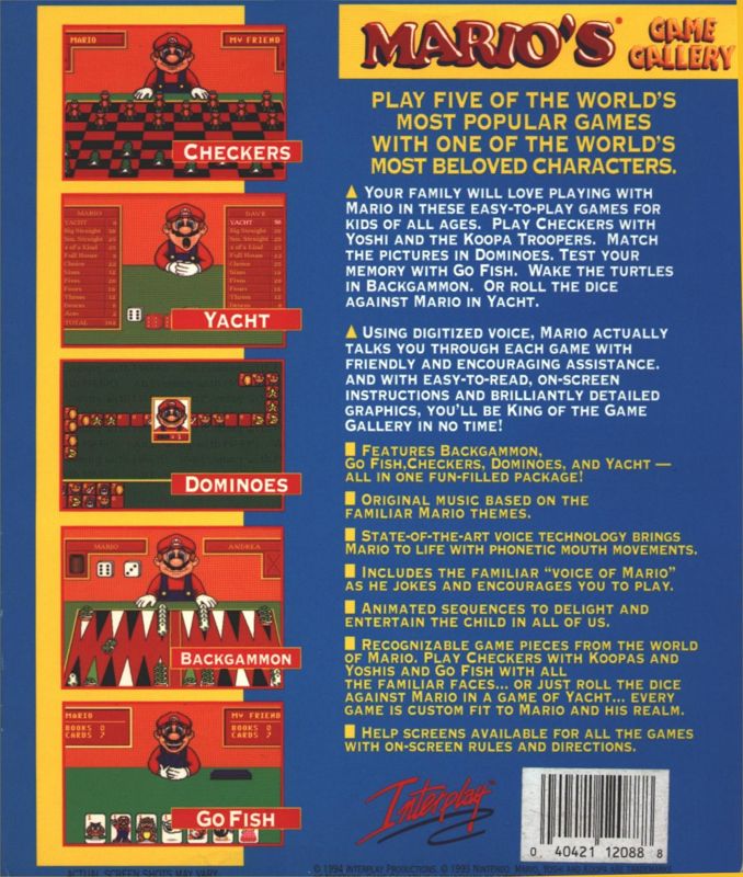 Back Cover for Mario's Game Gallery (DOS)