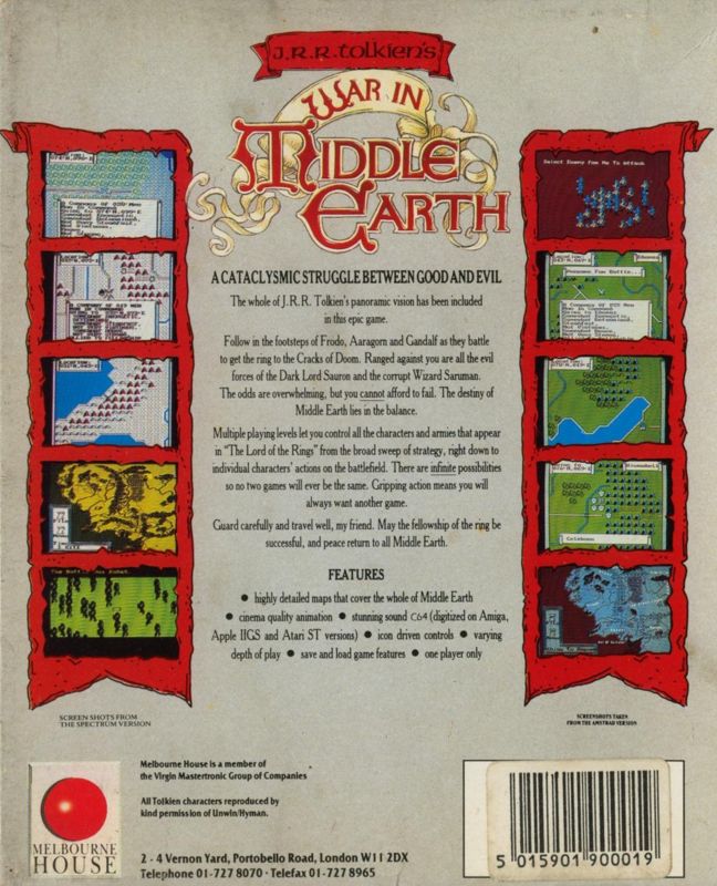 Back Cover for J.R.R. Tolkien's War in Middle Earth (Amiga)