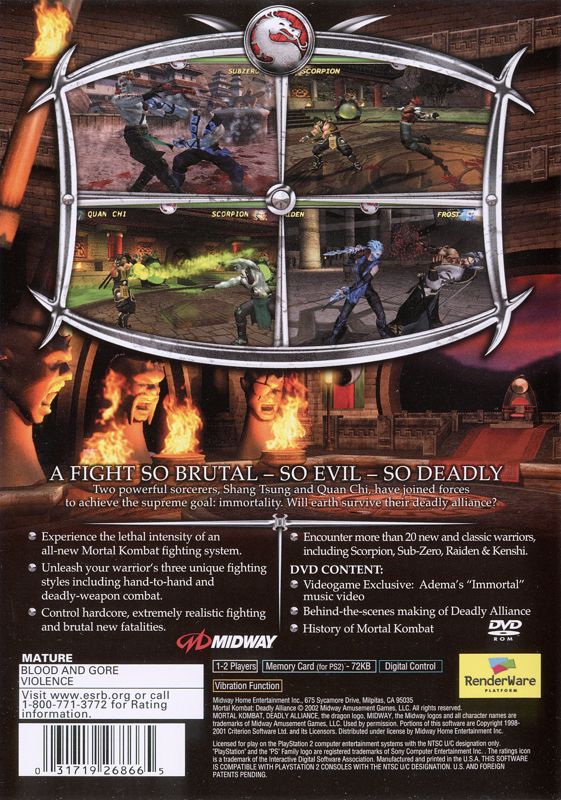 Back Cover for Mortal Kombat: Deadly Alliance (PlayStation 2)