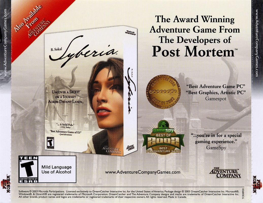 Other for Post Mortem (Windows): Jewel Case - Back
