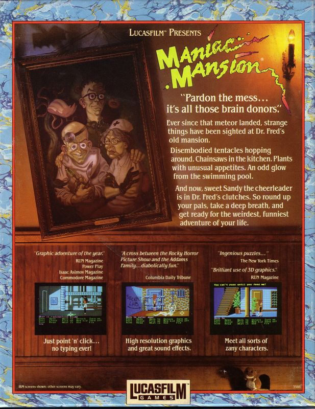 Back Cover for Maniac Mansion (DOS) (Re-release)