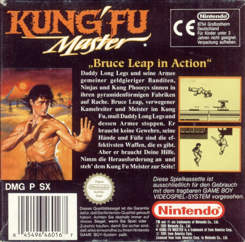 Back Cover for Kung' Fu Master (Game Boy)