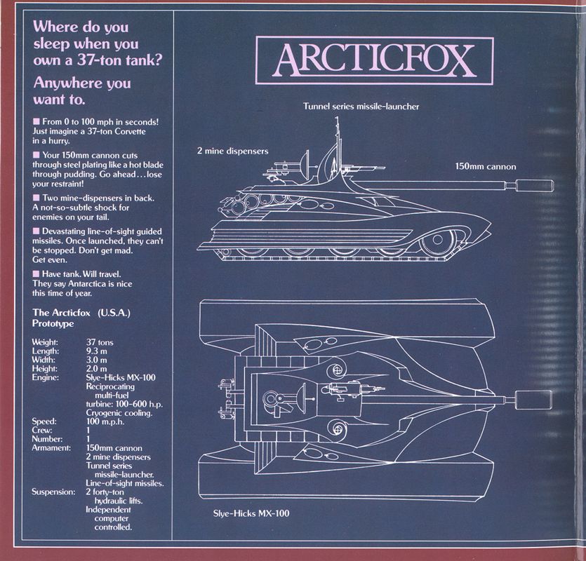 Inside Cover for Arcticfox (DOS): Left Flap