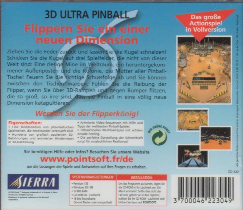 Back Cover for 3-D Ultra Pinball (Windows and Windows 16-bit) (Budget release)