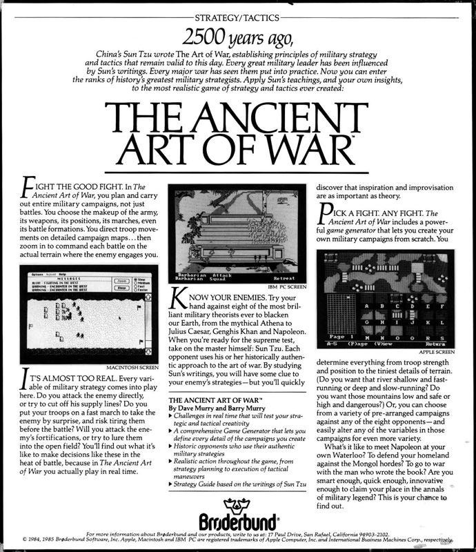 Back Cover for The Ancient Art of War (DOS)