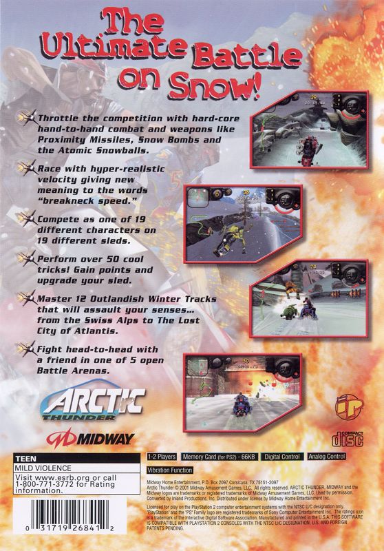 Back Cover for Arctic Thunder (PlayStation 2)