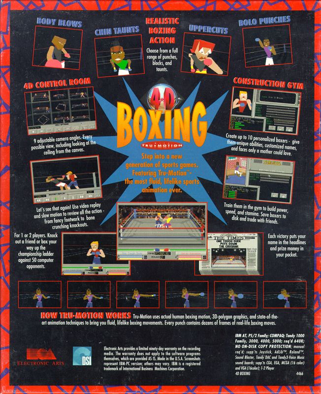 Back Cover for 4-D Boxing (DOS)