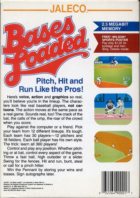 Back Cover for Bases Loaded (NES)