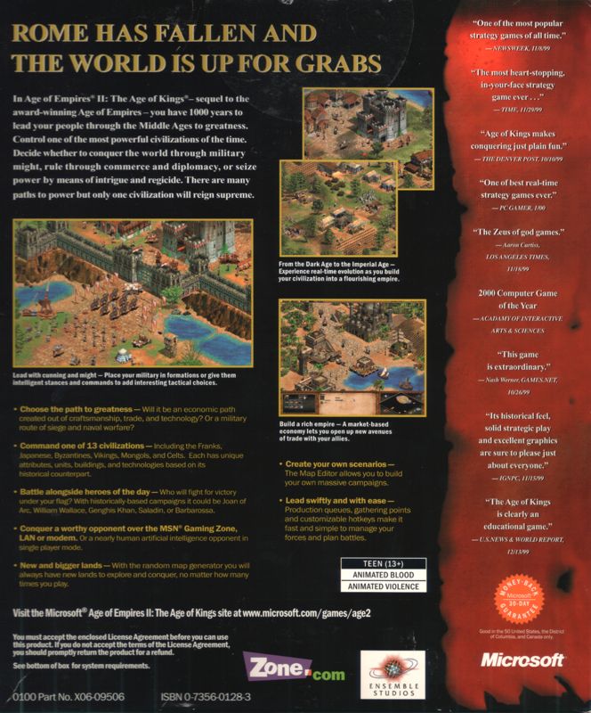 Back Cover for Age of Empires II: The Age of Kings (Windows) (Game of the Year Version)