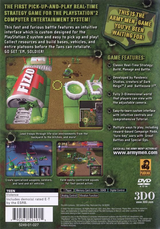 Back Cover for Army Men RTS (PlayStation 2)