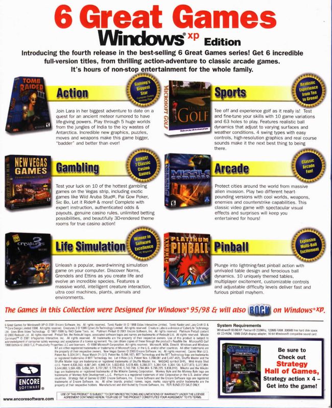 Back Cover for 6 Great Games: Windows XP Edition (Windows)