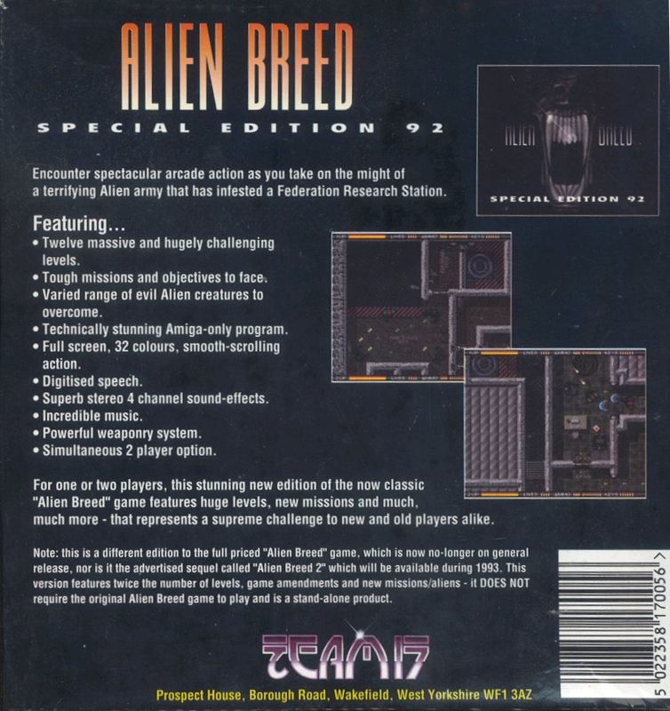 Back Cover for Alien Breed: Special Edition 92 (Amiga)