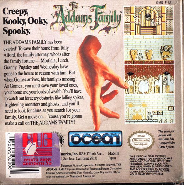 Back Cover for The Addams Family (Game Boy)