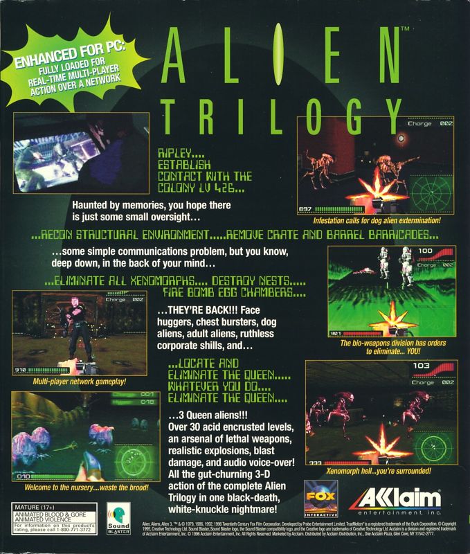 Back Cover for Alien Trilogy (DOS)