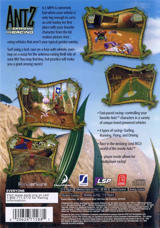 Back Cover for Antz Extreme Racing (PlayStation 2)