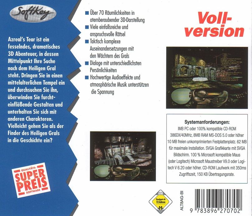 Back Cover for Azrael's Tear (DOS) (Super Preis release)