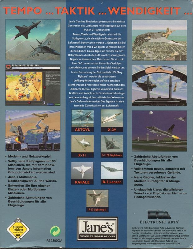Back Cover for Jane's Combat Simulations: ATF - Advanced Tactical Fighters (DOS)