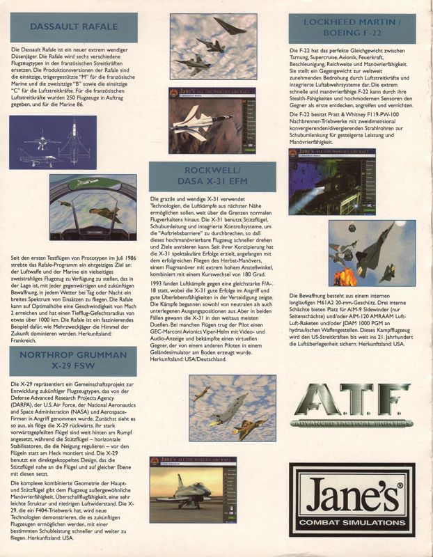 Inside Cover for Jane's Combat Simulations: ATF - Advanced Tactical Fighters (DOS): Left Flap