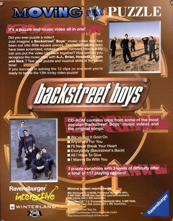 Back Cover for Backstreet Boys: Puzzles in Motion (Macintosh and Windows and Windows 3.x)