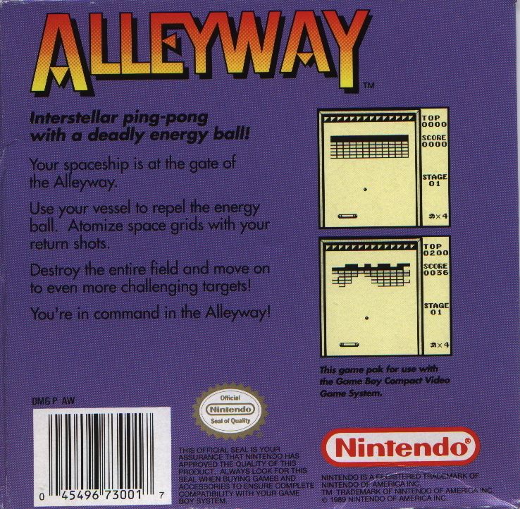 Back Cover for Alleyway (Game Boy)