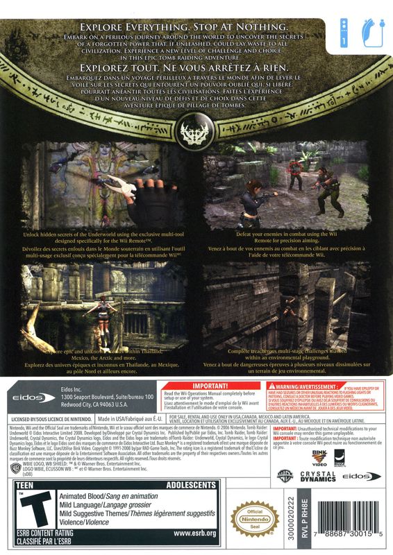 Back Cover for Tomb Raider: Underworld (Wii)