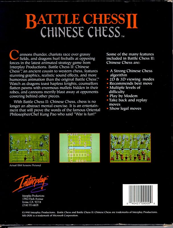 Back Cover for Battle Chess II: Chinese Chess (DOS)