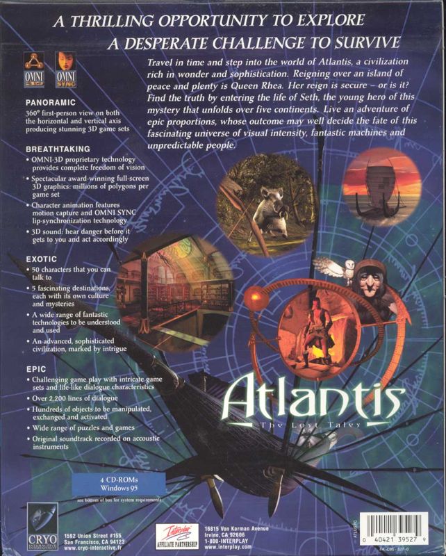 Back Cover for Atlantis: The Lost Tales (Windows)