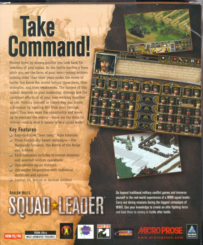 Back Cover for Avalon Hill's Squad Leader (Windows)