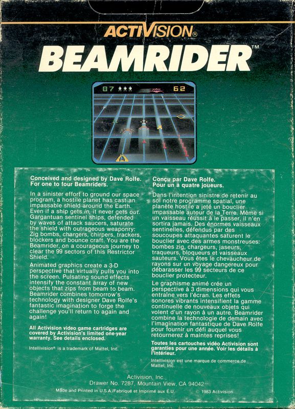 Back Cover for Beamrider (Intellivision)