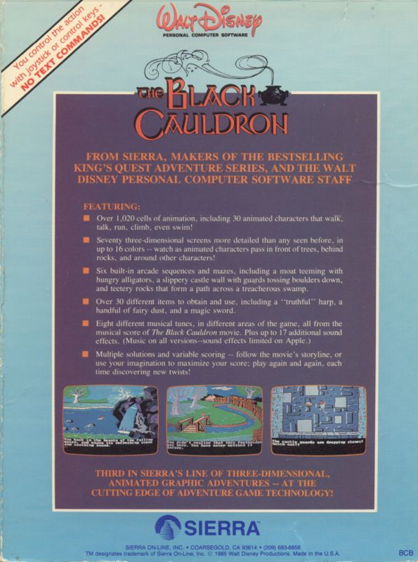 Back Cover for The Black Cauldron (DOS and PC Booter)