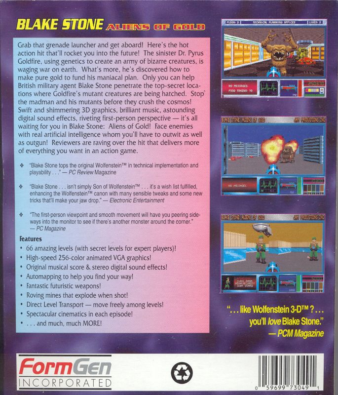 Back Cover for Blake Stone: Aliens of Gold (DOS)