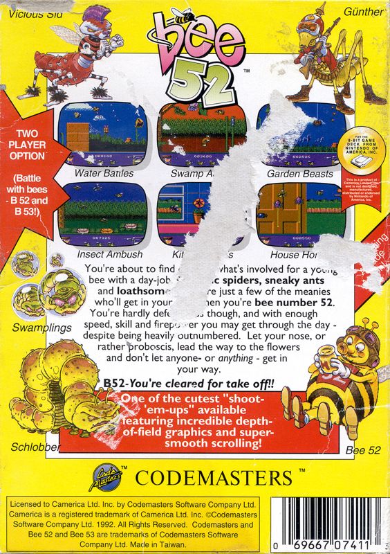 Back Cover for Bee 52 (NES)