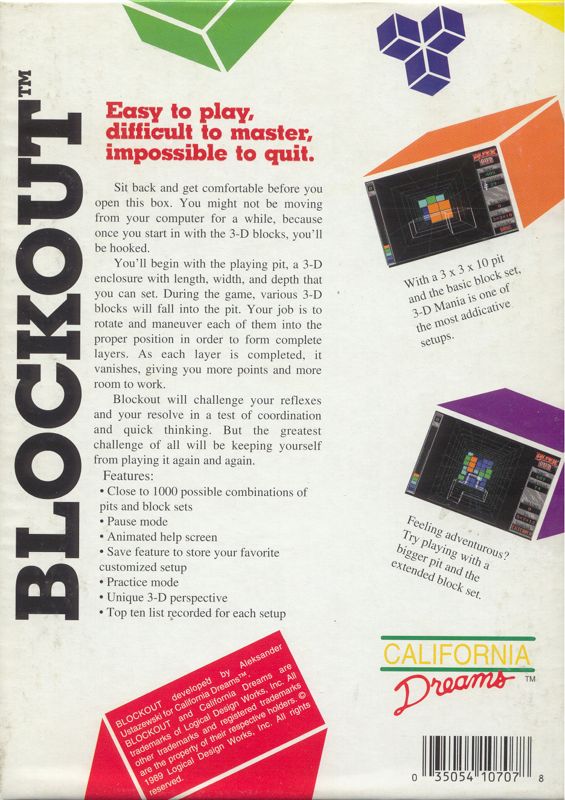 Back Cover for Blockout (DOS)