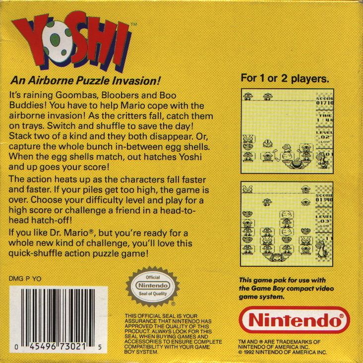 Back Cover for Yoshi (Game Boy)
