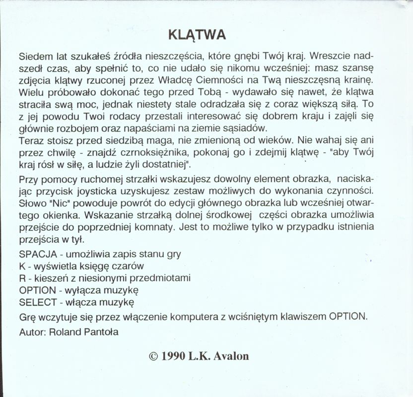 Inside Cover for Klątwa (Atari 8-bit) (5.25" disk release - alternate): Left Flap