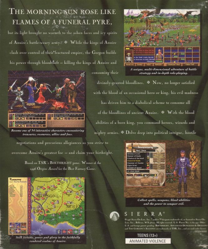 Back Cover for Birthright: The Gorgon's Alliance (DOS and Windows)