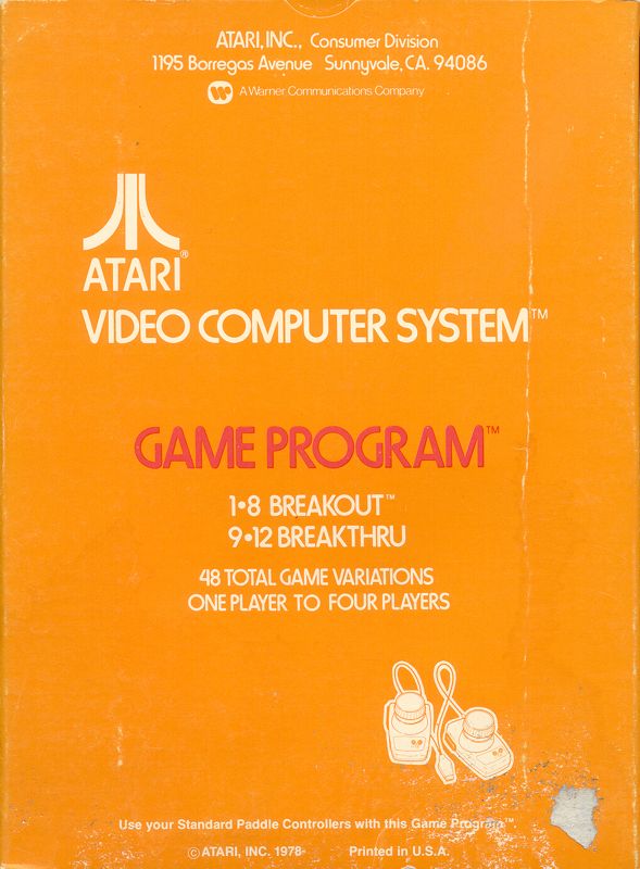 Back Cover for Breakout (Atari 2600) (1978 release)