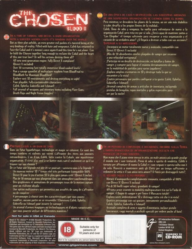 Back Cover for Blood II: The Chosen (Windows)
