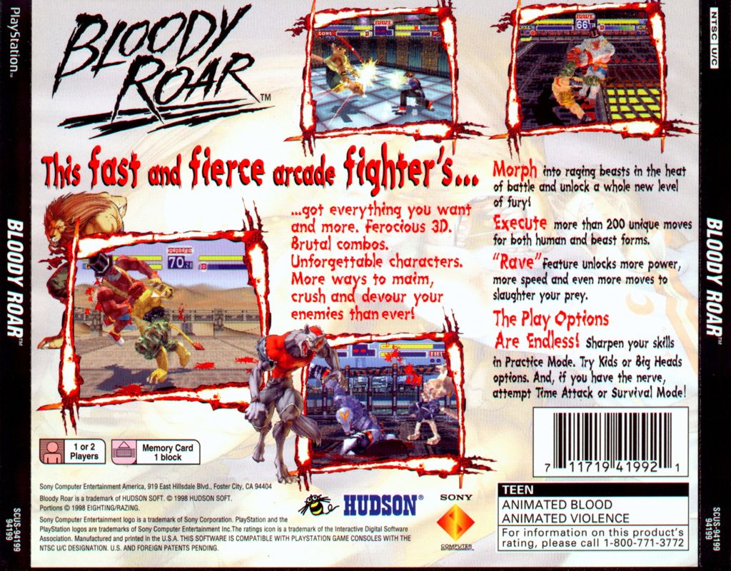 Back Cover for Bloody Roar (PlayStation)