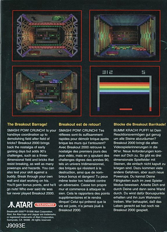 Back Cover for Breakout 2000 (Jaguar)