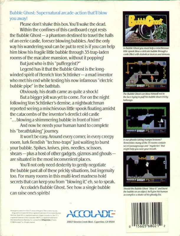 Back Cover for Bubble Ghost (DOS)