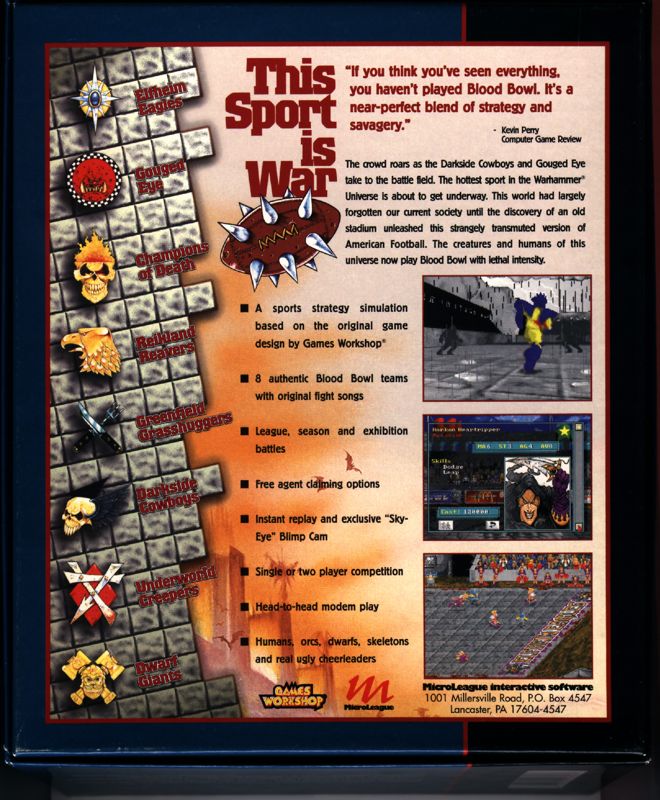 Back Cover for Blood Bowl (DOS)